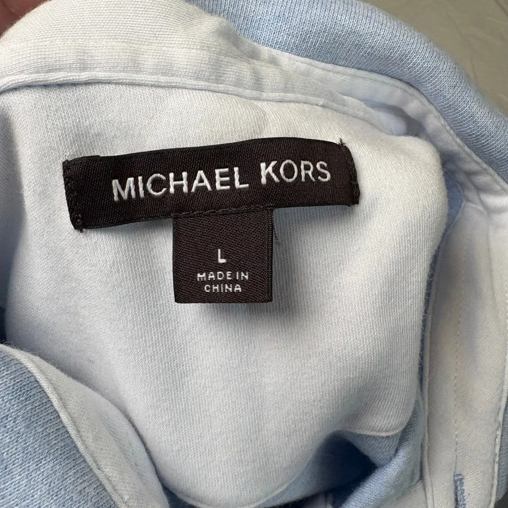 Michael Kors Mens Light Blue‎ MK Logo Polo Shirt Size L Cotton